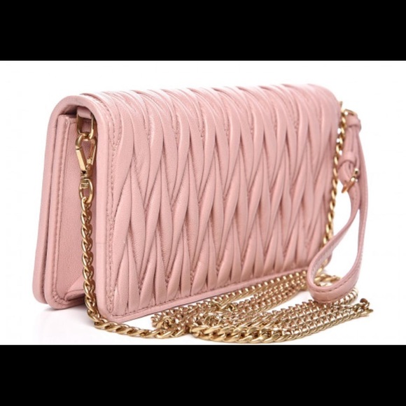 MIU MIU Matelasse Nappa Chain Crossbody Bag - Pink - Picture 2 of 7